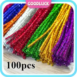 100 Pcs (Satu Bungkus) Kawat Bulu Mercy Metalik Glitter Pipe Cleaner Kerajinan Tangan DIY