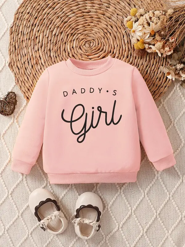 Baby Girl's "Daddy's Girl" Letter Print Crewneck Sweatshirt, Casual Round Neck Long Sleeve Pullover Top for Baby Girls, 2024 Trendy New Kids Fashion 2