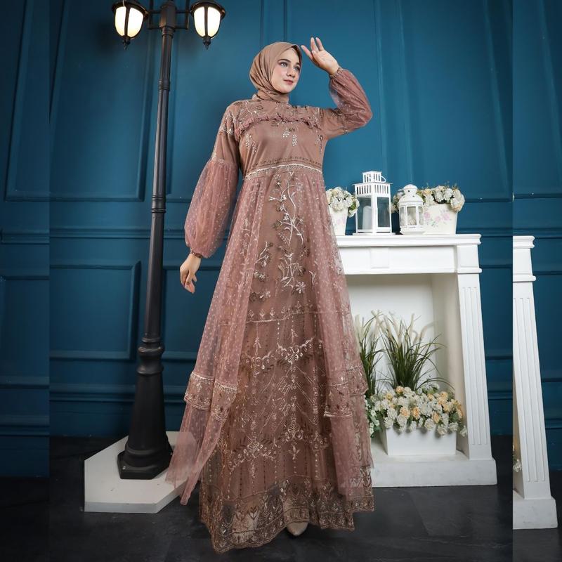 RAISHA-Jeehan  Dress/ gamis/ Gaun Pesta Wanita Muslim Untuk  Lebaran, Wisuda, Kondangan full tile  brokat simple tebal dan mewah 4