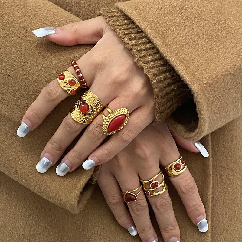 Vòng Cổ Trái Tim, Chất Liệu Thép Không Gỉ 18K, Mặt Dây Chuyền Và Hoa Tai Agate Đỏ, Phong Cách Độc Đáo Nhẫn, Cao Cấp 1