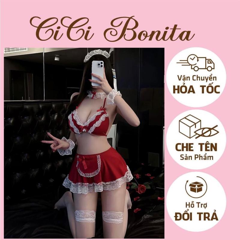 Đồ cosplay nữ hầu gái màu đỏ đen sexy đáng yêu CP155 CICI BONITA HCM