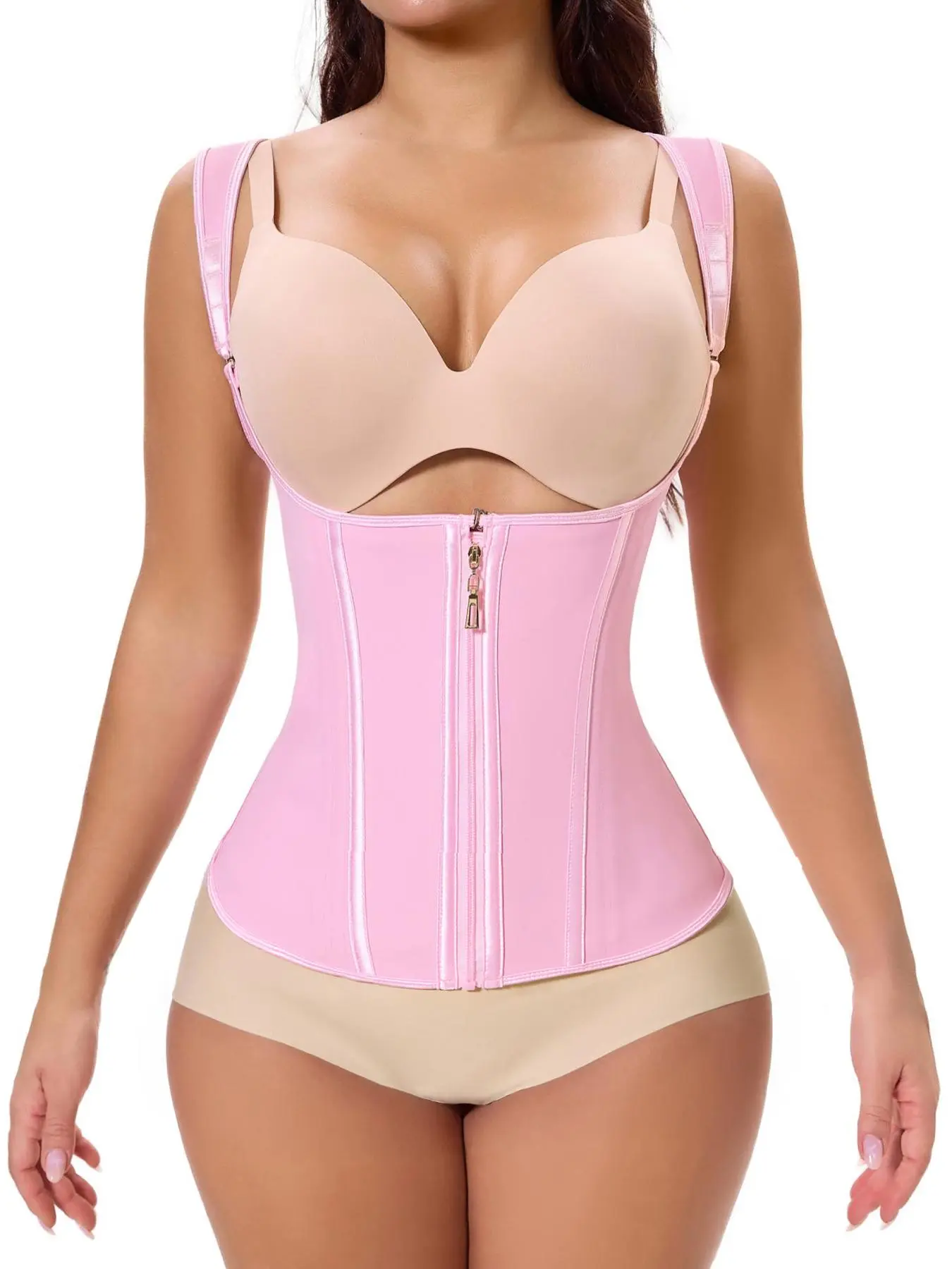 Women's Solid Color Corset Shapewear Top, Comfortable Breathable Zipper Design Adjustable Buckles Shaper, Tummy Control Waistband Shapewear for Daily Wear Valentine's Day