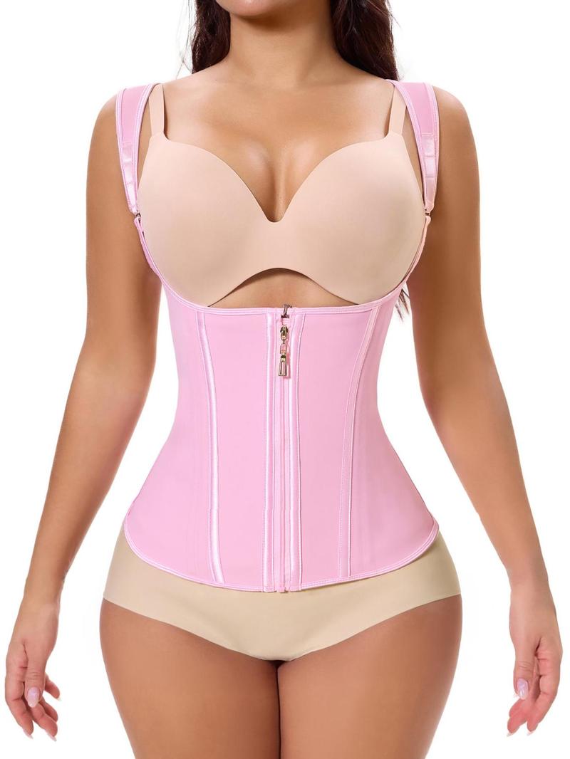 Product Introduction of Women's Solid Color Corset Shapewear Top, Comfortable Breathable Zipper Design Adjustable Buckles Shaper, Tummy Control Waistband Shapewear for Daily Wear Valentine's Day 1
