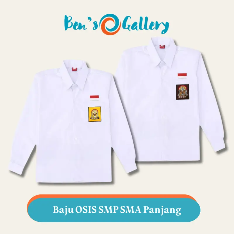 Baju Seragam Sekolah OSIS Putih SMP SMA Lengan Panjang Anak Laki Laki Perempuan Wanita, Fashion Bordir 0