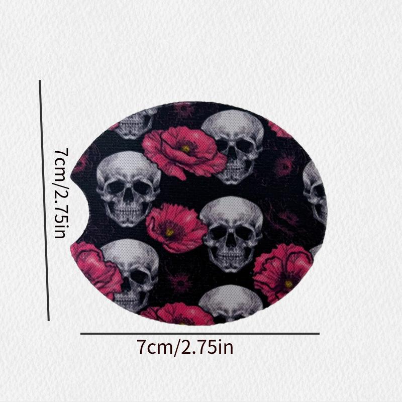 Product Introduction of Car Coaster, Skull & Rose Pattern Non-slip Car Cup Mat, Waterproof & Scratches Practical Car Interior Teacup Mat for Car 1