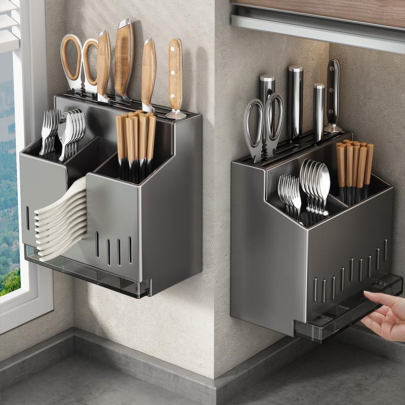 Hộp đựng dao kéo dán tường HOMELOVE Kệ để dao muỗng đũa treo tường ống đựng đũa thìa bằng nhựa PP cao cấp thoáng khí Kitchen