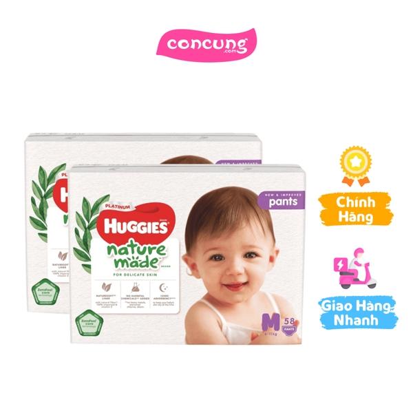  Combo 2 gói Bỉm tã quần Huggies Platinum Nature Made M size 58 miếng  6-11kg  