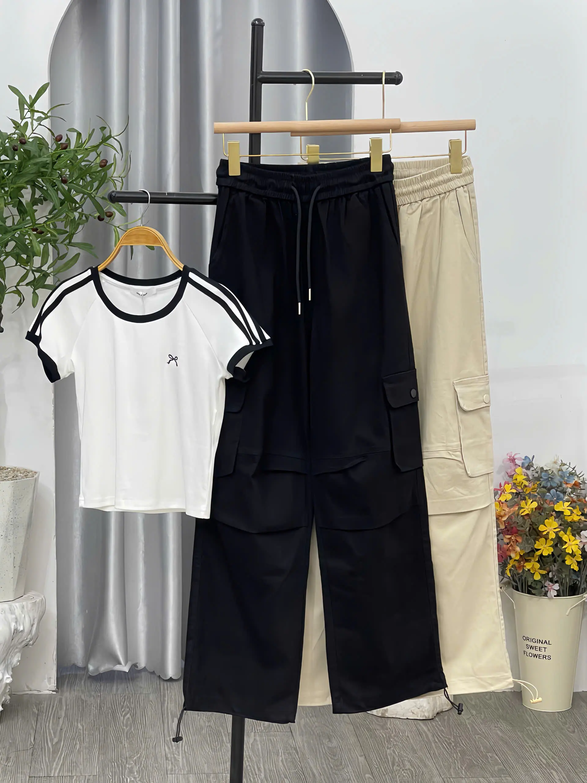 Quần túi hộp kaki mềm basic có dây rút dưới ống quần - [qd28]