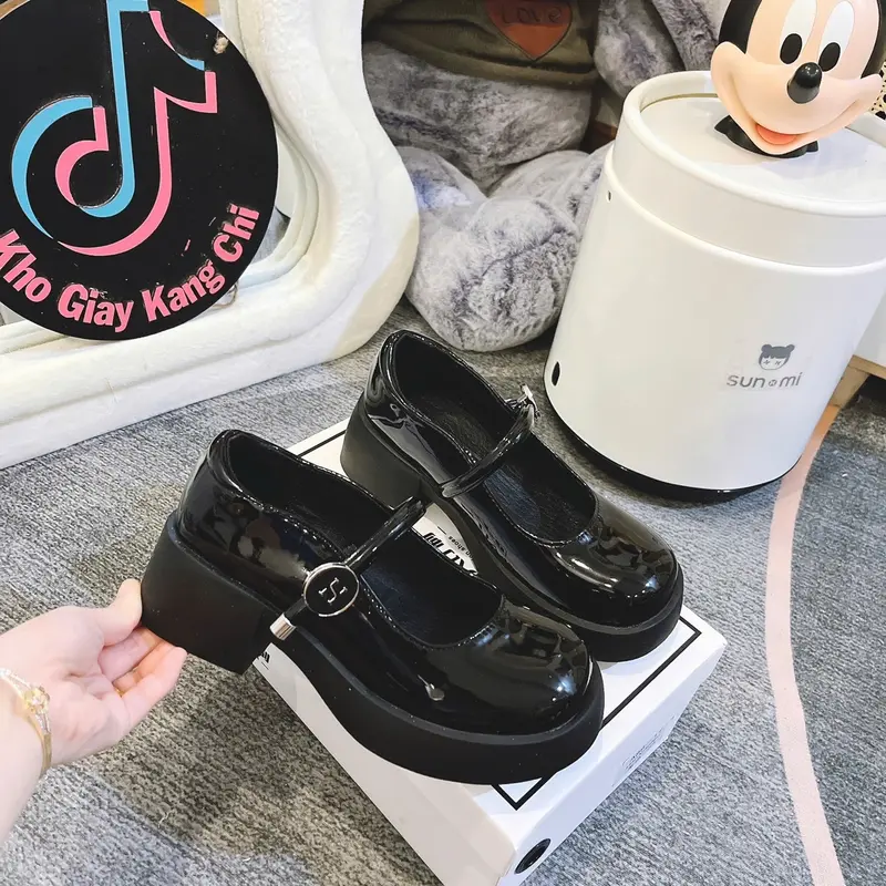 Giày nữ Lolita đế độn 5p quai ngang da bóng . Lót mềm êm chân hàng fullbox già  y giày  mary giày  mary jane guốc  búp A88-11 Shoes Cao Su 1
