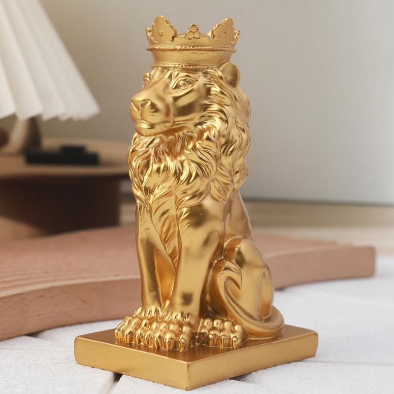 1pc Majestic Crowned Lion Statue - Rustic Royal Resin Figurine for Indoor and Outdoor Decor - Mantel, Bookshelf, Office Accent, Regal Animal Sculpture with Premium Details Room Ornaments 7