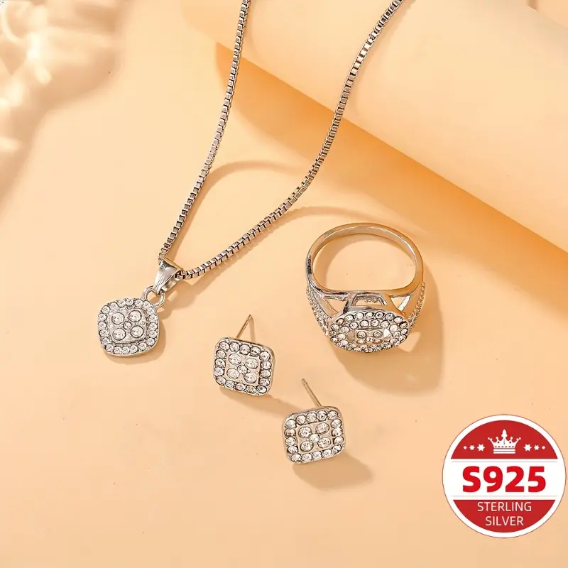 Elegant Set Of S925 Sterling Silver Pendant Necklace, Earrings, And Ring Designed for Men. 1