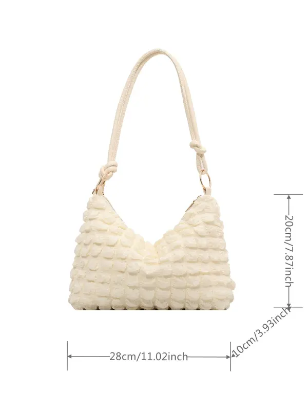 Textured Knot Design Tote Bag for Women, Work Bag, Fashion Plush Underarm Handbag, Casual Quilted Shoulder Purse for Work & Daily Used 6