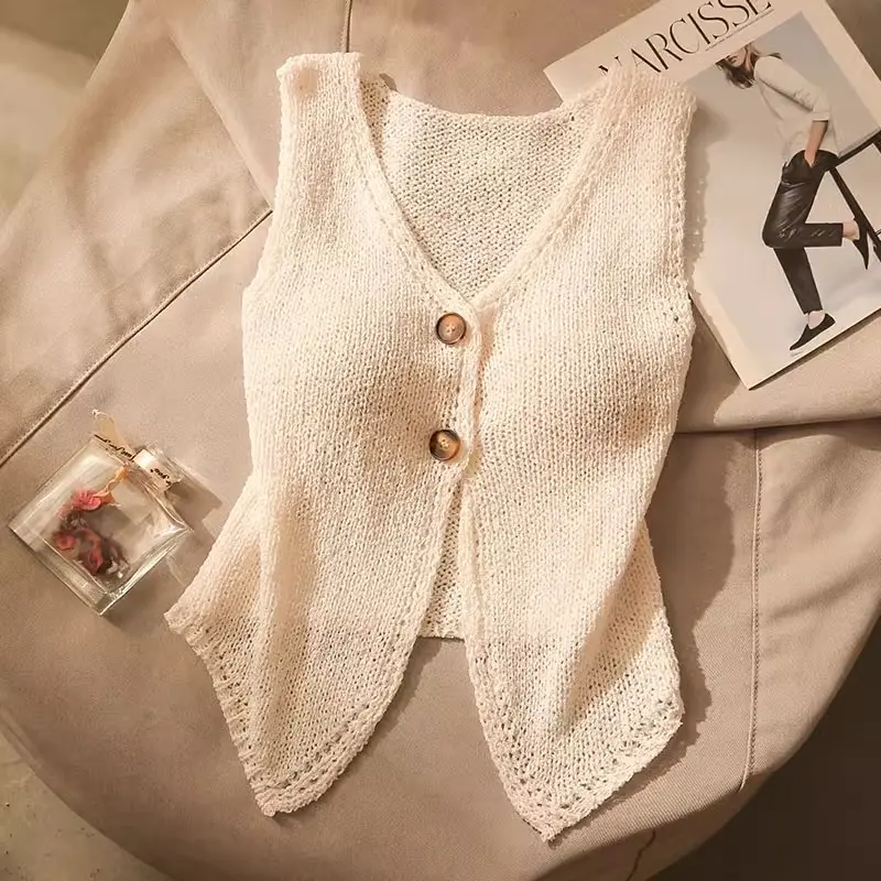 Áo Cardigan Dệt Kim, Phong Cách Hàn Quốc, Phong Cách Cổ Điển, Áo Vest Xẻ Tà Dễ Phối Đồ Thời Trang Mới 2024, Áo Che Mặt Ngắn Cho Nữ