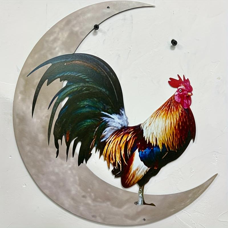 Wrought Iron Garden Courtyard Decor - Moon Rooster Metal Pendant ...