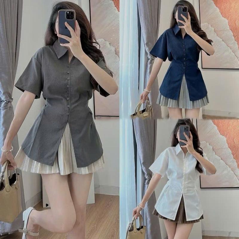 [Bigsize] Áo sơ mi triết eo, thắt nơ lưng trẻ trung xinh xắn đủ size 50kg đến 100kg