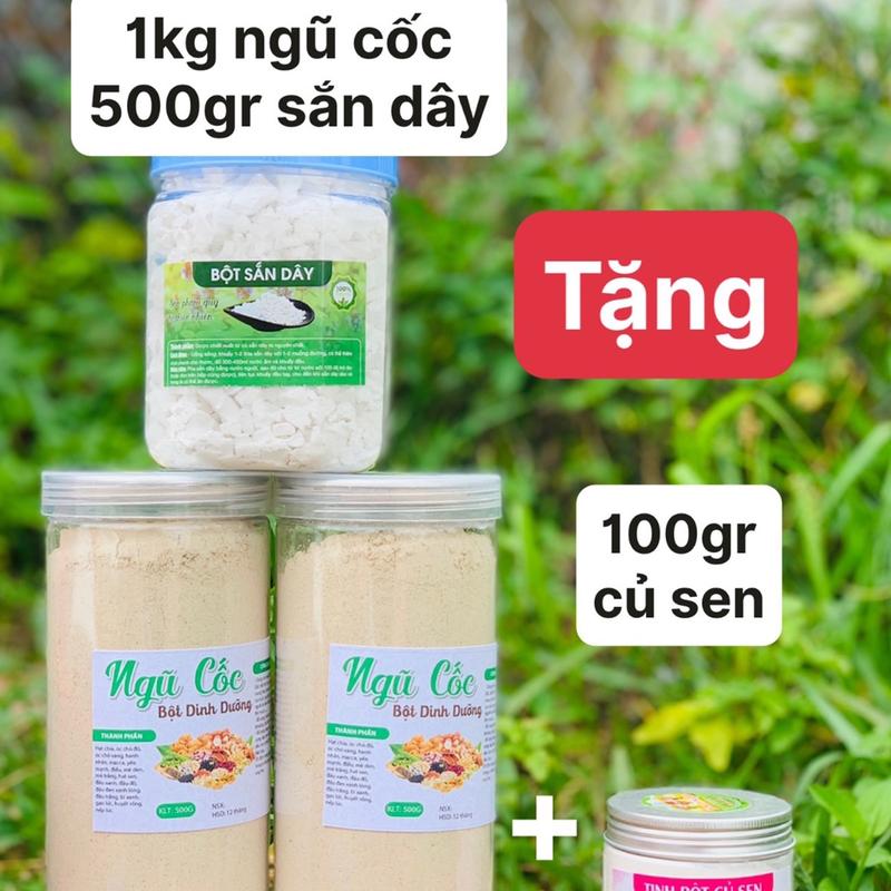 1kg Bột ngũ cốc 500gr Bột sắn dây + Tặng 100gr Tinh bột củ sen Ba mẹ con Nhà Ngọc Food Chua