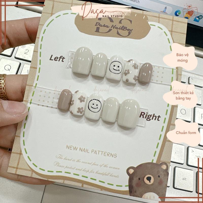 MÓNG TAY GIẢ form hàn quốc vuông ngắn Dasa thiết kế nail box vẽ họa tiết xinh xắn nhẹ nhàng MT090 TẶNG KEO DÁN MÓNG