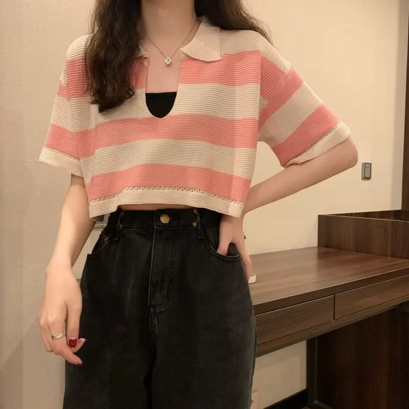 BAJU RAJUT FUJI / CROP FUJI/FUJI/CROP RAJUT ALDA STRIP READY GARIS OVERSIZE BLOUSE RAJUT MOTIF GARIS Panjang Knitwear Sweater Wanita Atasan Top 3