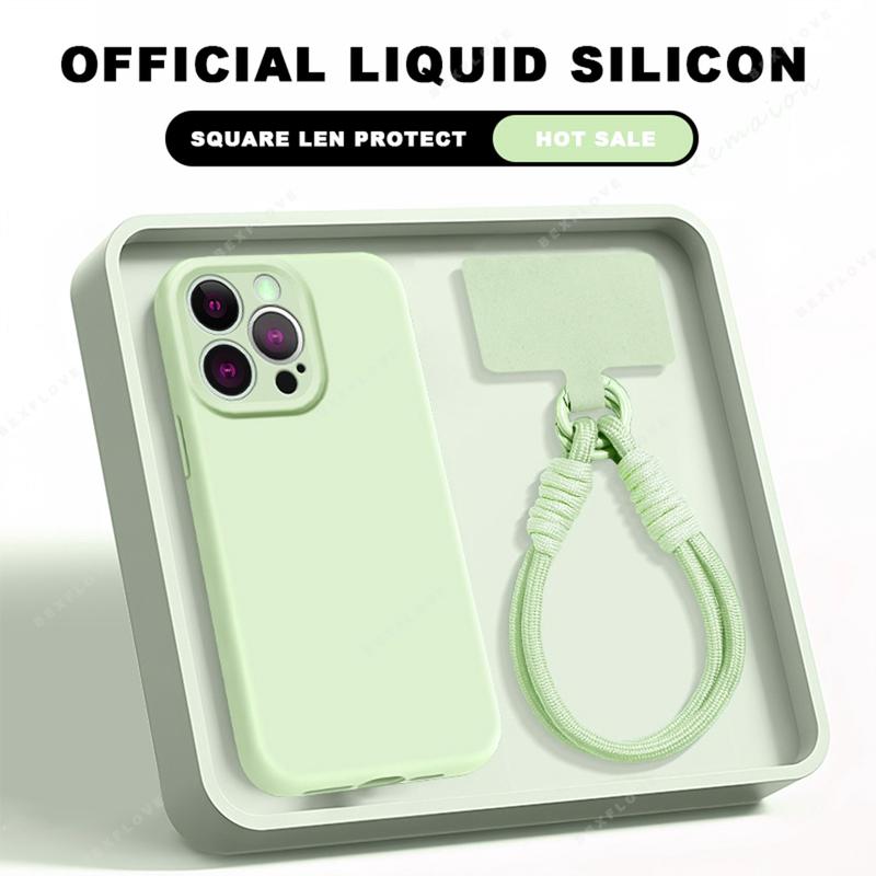 Ốp Điện Thoại Silicon Lỏng Có Dây Đeo Buộc, Dành Cho iPhone 16, 15, 14 Plus, 11, 12, 13, 16 Pro Max, 14Pro Max, Ốp Dễ Thương, Lưng, Dây Đeo Tay Lì, Vỏ Bảo Vệ Chống Sốc
