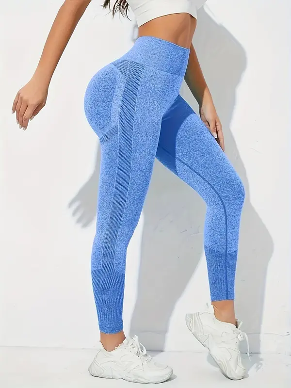 Women's Solid Color Textured Ruched High Waist Sports Leggings, High Stretch Casual Comfy Breathable Skinny Pants for Yoga Gym Workout Running, Tummy Control Butt Lifting  Sportswear for All Seasons 1
