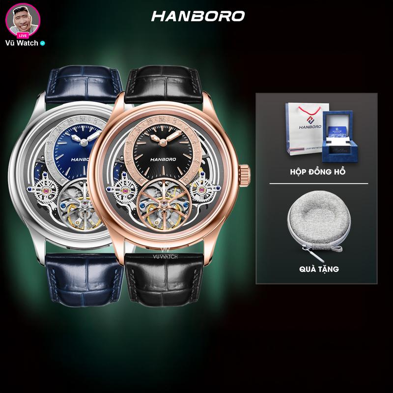 Đồng Hồ Cơ HANBORO 30027 [3638] | Tặng kèm bóp đựng đồng hồ