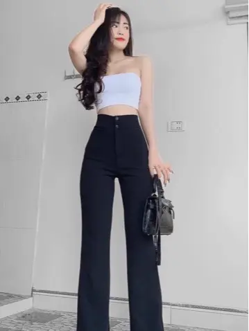 Quần Ống Loe Cạp Cao 2 Cúc Tôn Dáng Có Túi, Quần Vải Tuyết Mưa Hàn, Quần nữ đơn giản sang trọng DE LANA KOREA V828 không có Drawstring 8