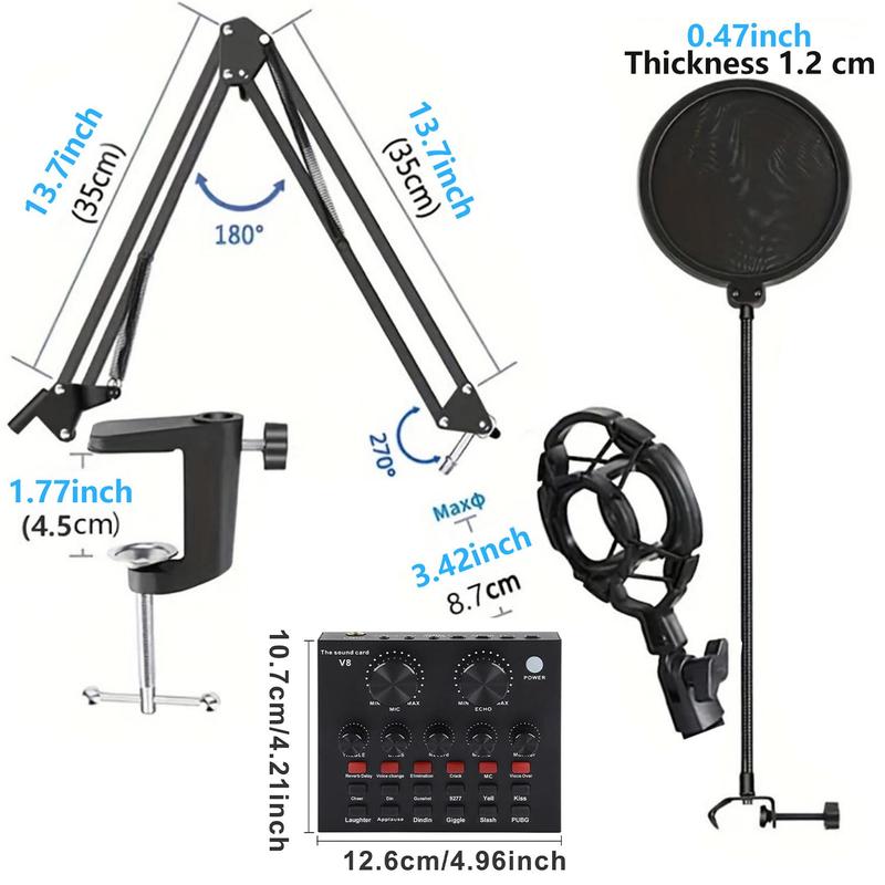 Podcast Equipment Bundle, Soundcard Recording Studio Package with Voice Changer, Live Sound Card, Audio Interface for Laptop Computer Vlog Living Broadcast Live Streaming 1