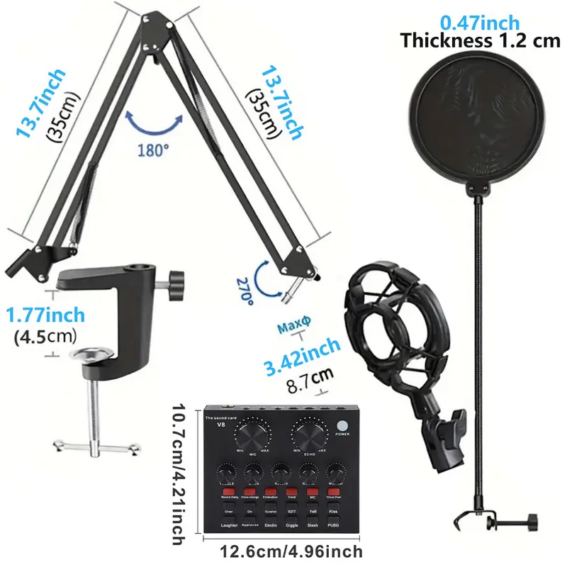 Podcast Equipment Bundle, Soundcard Recording Studio Package with Voice Changer, Live Sound Card, Audio Interface for Laptop Computer Vlog Living Broadcast Live Streaming 1