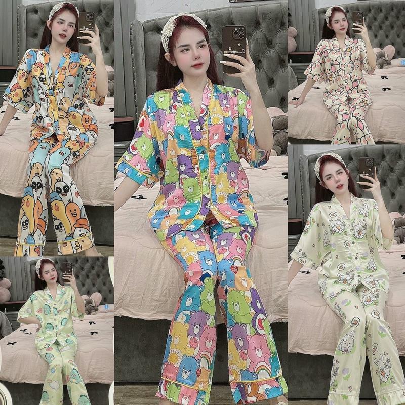Đồ bộ cánh dơi lụa latin thiết kế mới dể thương đồ bộ nữ mặc nhà thoải mái pijama nữ lụa mịn mát size dưới 60kg đồ bộ pizama cánh dơi lụa latin