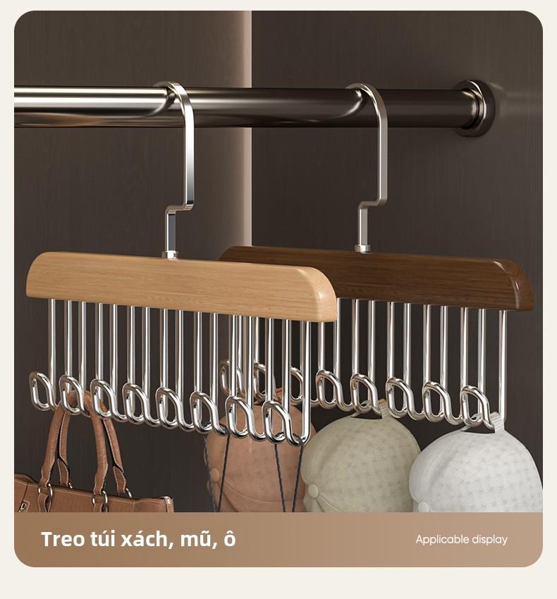 Product Introduction of Móc treo quần áo xoay, đa chức năng, móc treo áo vest và đồ lót, 8 móc, chất liệu gỗ Trơn thích hợp để sử dụng trong gia đình 4