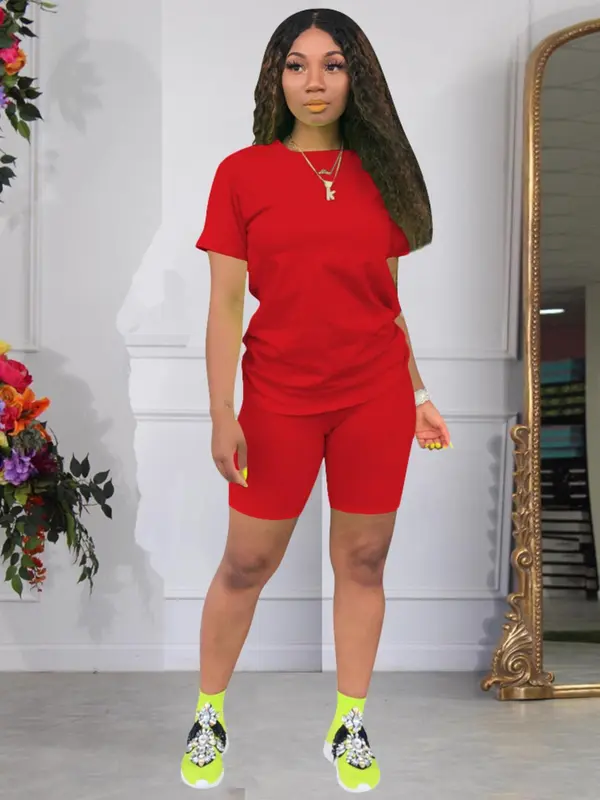 Two-piece Set Women's Ombre Print Skinny Shorts Set, Crew Neck Short Sleeve T-shirt & Track Shorts, Casual Summer Clothes Gym Sets for Women, Tracksuit Outfits To Hide Tummy Uk, Tracksuit Set Holiday 6