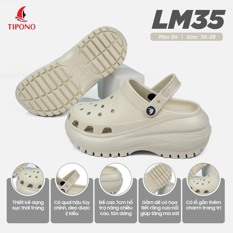 Product Introduction of ( CHƯA KÈM CHARM) Dép xục nữ TIPONO cao cấp đế 7cm chất liệu EVA mềm nhẹ trống trơn trượt 1
