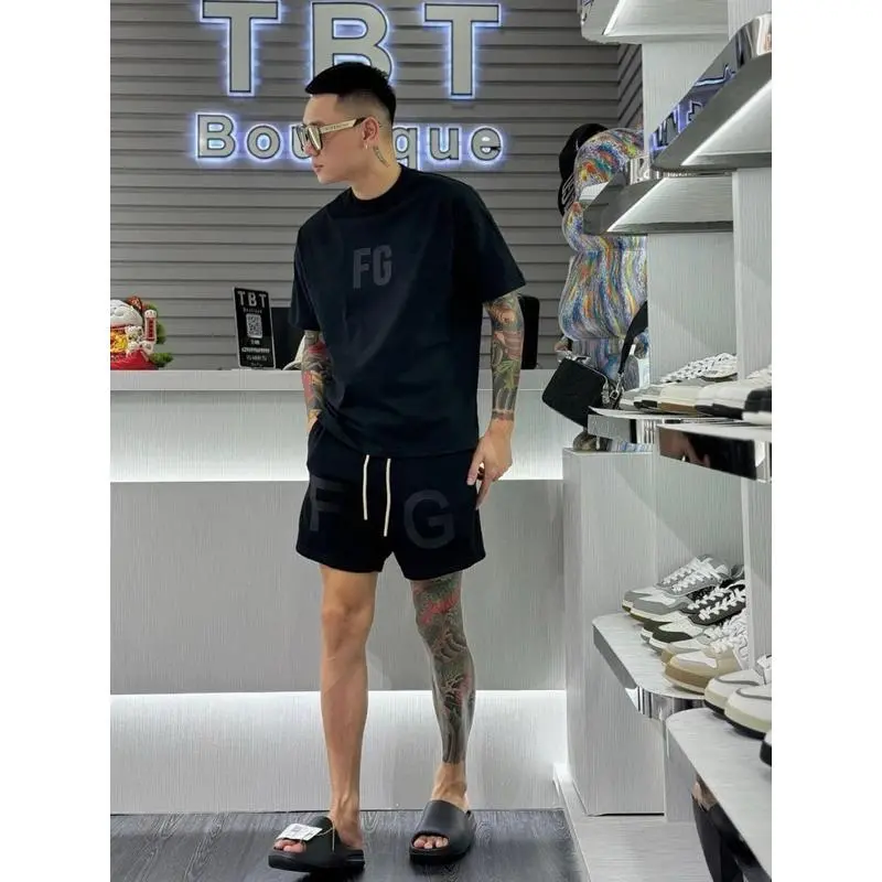 Bộ đồ nam bộ hè in chữ FG chất liệu cotton co dãn thoáng mát Menswear