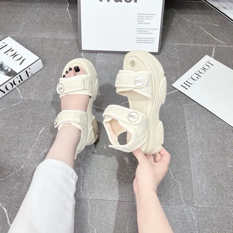 dép sandal nữ 2 quai dán trần trám. đế cao 5cm DéP GiàY Shoes 4