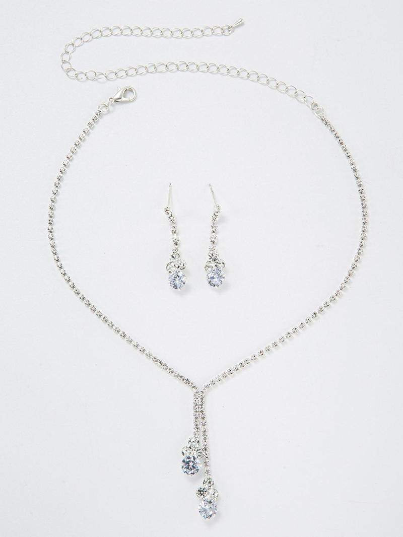 Product Introduction of Women's Elegant Rhinestone Decorated Necklace & Dangle Earrings, Exquisite Trendy Jewelry Set, Fashionable Accessories for Party & Daily Clothing Decor 4