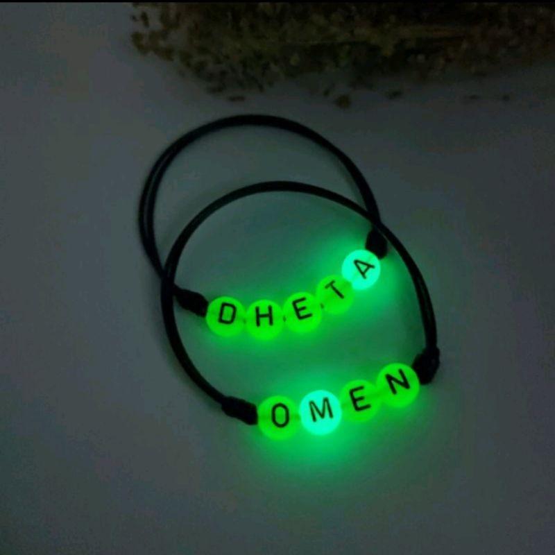 Gelang glow in the dark huruf A-Z dan bisa request Nama / Gelang inisial request nama Bracelets uniseks (cewek/cowok) 1
