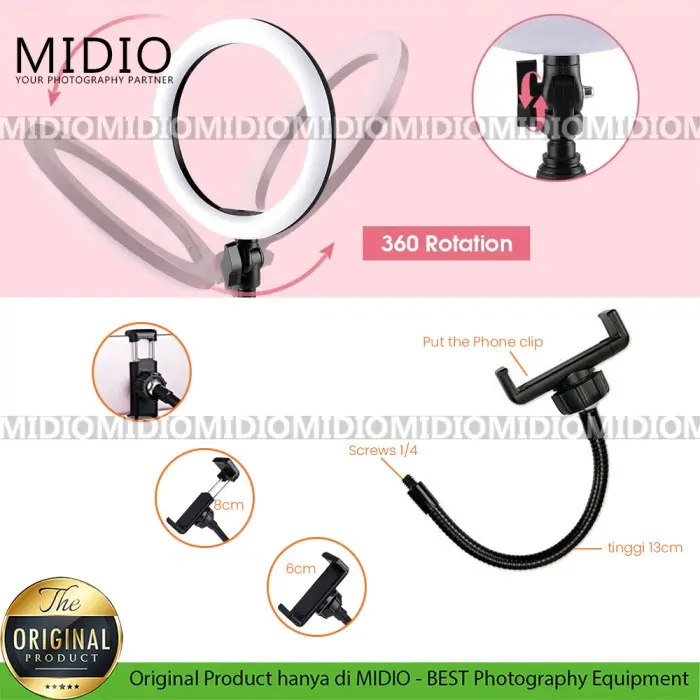 Ring Light BN26 Midio 26cm USB + Stand 2M untuk Live Streaming Vlogger + Holder U & Ball Head 1