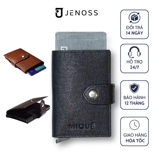 Ví Thông Minh Ender Với Box Đựng Thẻ Tự Động, Bóp Tiền Da Nam Nữ Saffiano Cao Cấp Gập Hai Nhỏ Gọn Mini Chính Hãng Jenoss
