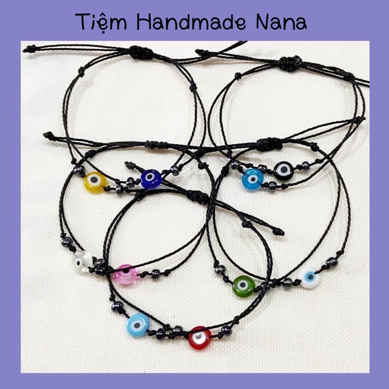 Vòng tay dây sáp mắt quỷ Evil Eye kết hợp 2 màu - chất liệu thuỷ tinh 8mm