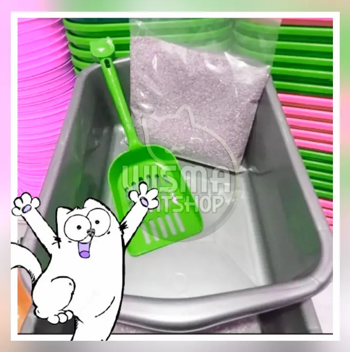 Bak Pasir KASIMURA 1kg dengan Sekop dan Tempat PUP-PIP (eek) untuk Hewan Peliharaan - Cocok untuk Kucing, Anjing, dan Kelinci se koppa 1