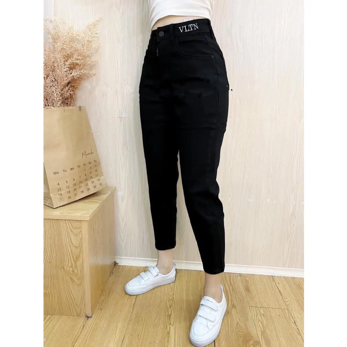 Bigsize 60-85kg Quần Jean Baggy 9 Tấc Phù Hợp Dáng Đùi To , Co Giãn 4 Chiều , Màu Đen Không Cuốn Lai MS950 Nữ Pants