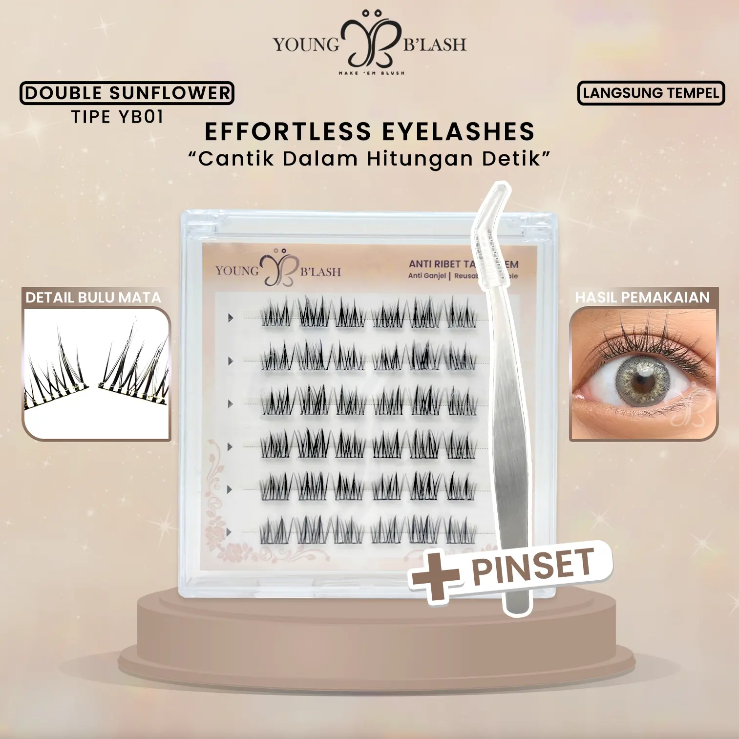LANGSUNG TEMPEL | YB01 Sunflower Youngblash Eyelash Extension TANPA LEM  Bulu Mata Palsu PINSET Bulumata | Eye Makeup