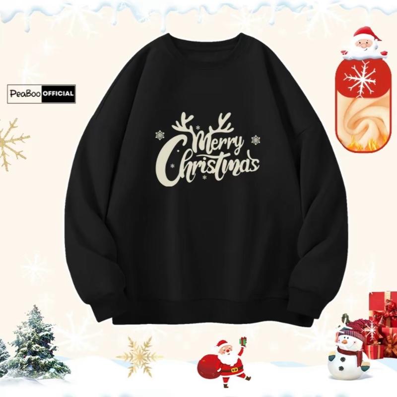 Áo nỉ sweater in hình 5D chữ merychirstmas chất nỉ bông form rộng unisex Top Hoodie SEO 3