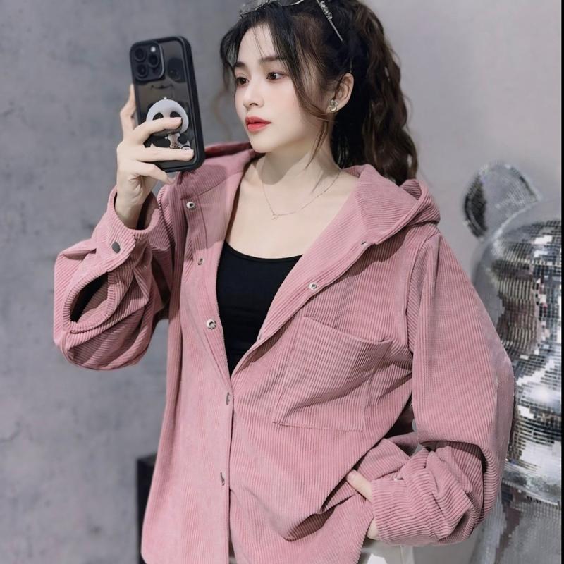 Áo Khoác Nhung Gân Sơ Mi Trơn Nam Và Nữ Tay Dài Trơn Có Nón Form Rộng Chất Vải Nhung Gân Dày dặn Thoáng Mát Unisex Top Jacket Sò Có Cổ Women Sò Có Cổ Bò Tre