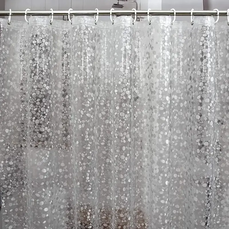 Waterproof Shower Curtain, 1 Count Translucent Cobblestone Pattern Shower Curtain with 12pcs Hooks, Decorative Shower Curtain for Bathroom  Home Dormitory Hotel Salon 0