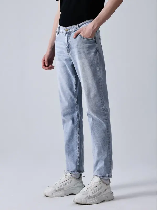 Quần Jean Nam Lưng Gài Ống Đứng Thương Hiệu Y2010 Vải Cotton Mặc Bền Trơn Dáng Vừa No Style M100 23537 |YaMe| 4