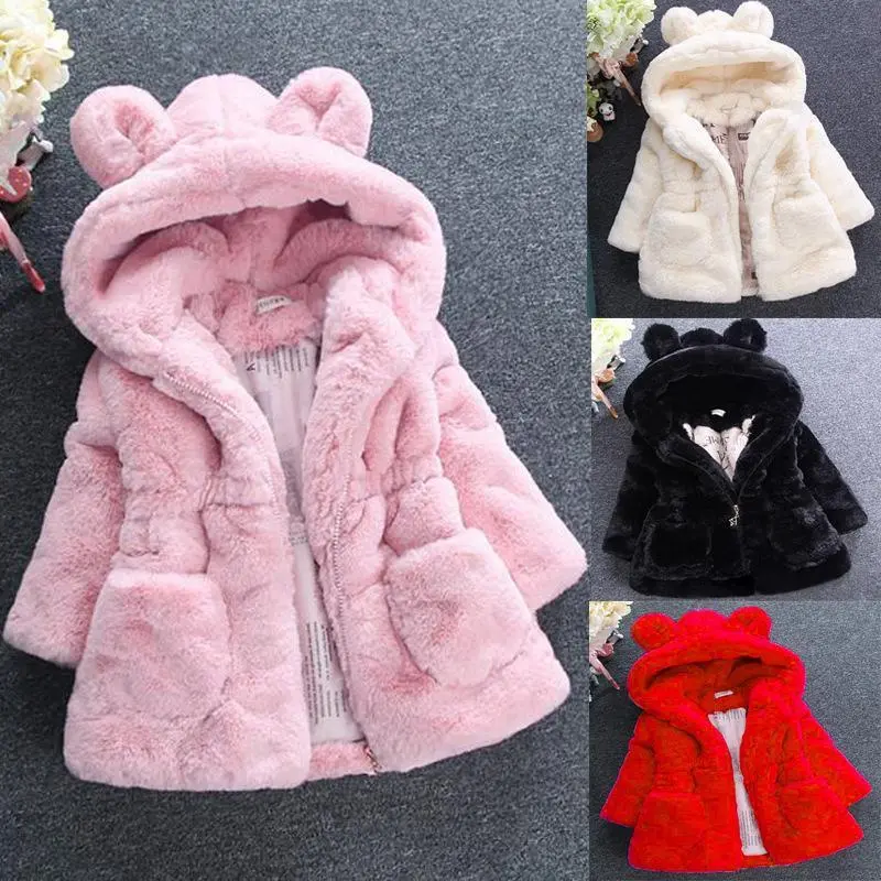 Áo khoác có mũ trùm đầu, cho bé gái, ấm áp và dày, thích hợp cho 0-8 tuổi