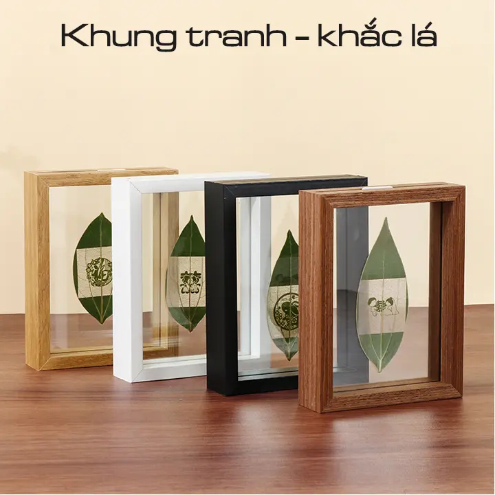 Khung ảnh kèm khắc laser lên lá, khung ảnh trong suốt bằng gỗ óc chó. Loại 6inch 8inch. Món quà ý nghĩa cho người thương bạn.