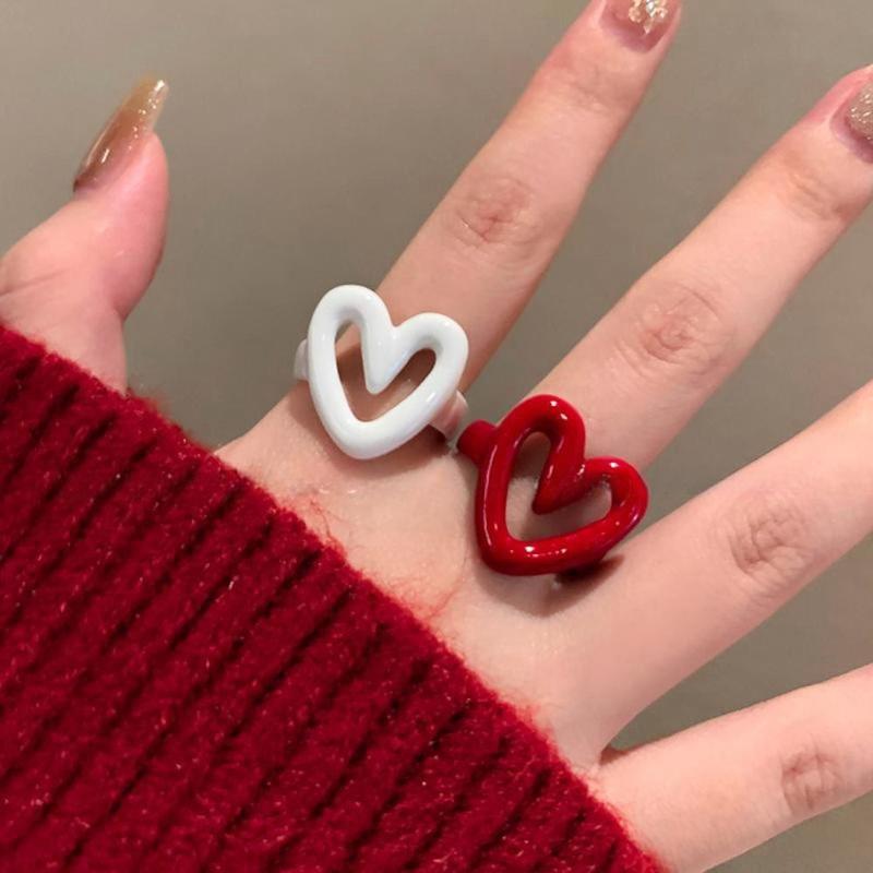 Product Introduction of Vintage Metal Red Open Ring Enamel Heart Gift Y2K Opening Rings Elegant Adjustable Ring Gift 13
