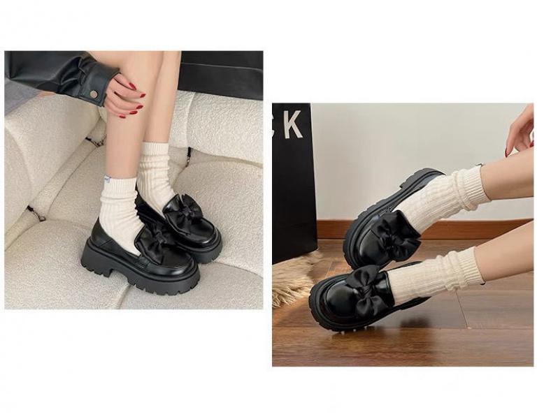 Product Introduction of Giày Da Cho Nữ, Phong Cách Anh Quốc, Bộ Sưu Tập Mùa Lò Xo 2024, Thiết Kế Mới Với Nơ Và Mũi Tròn, Đế Dày, Giày Lười Kiểu Pháp, Thời Trang 9